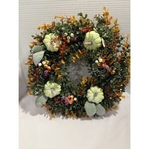 Pumpkin, Eucalyptus, Flower Wreath Farmhouse Decor Thanksgiving Autumn Party